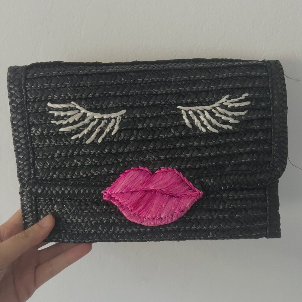 Felix Rey Black Raffia Face Clutch